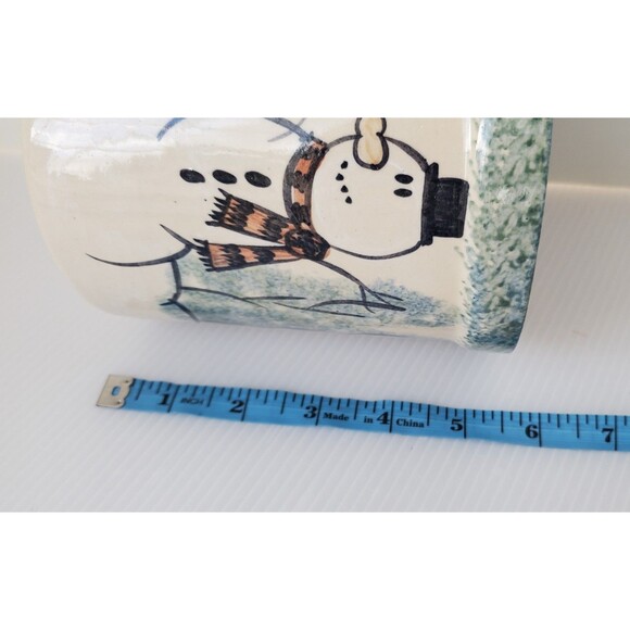 Stoneware Pottery Green Spongeware Utensil Crock Snowman Country Primitive 5.25" - Picture 9 of 9
